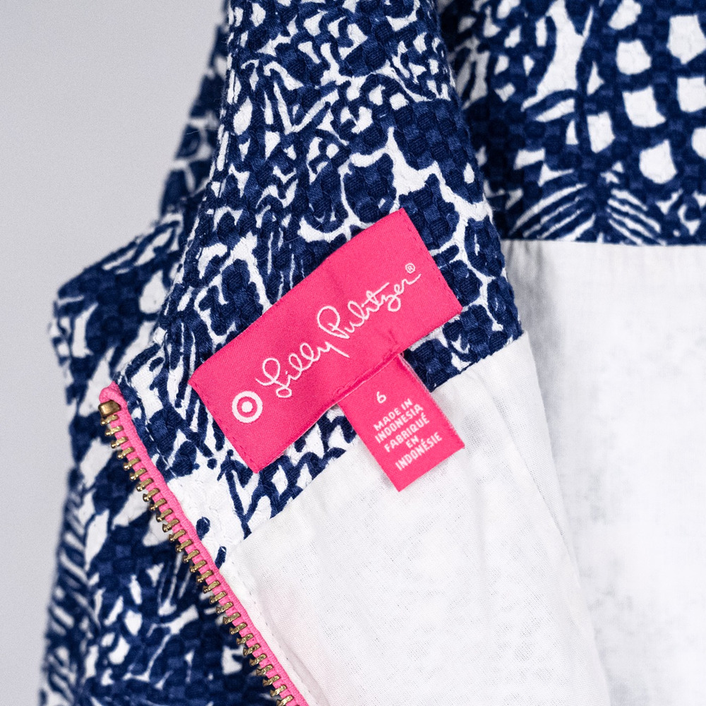 Lilly Pulitzer Target Blue & White Upstream Shift Dress Size 6 Fish Ocean Beach - Picture 6 of 6